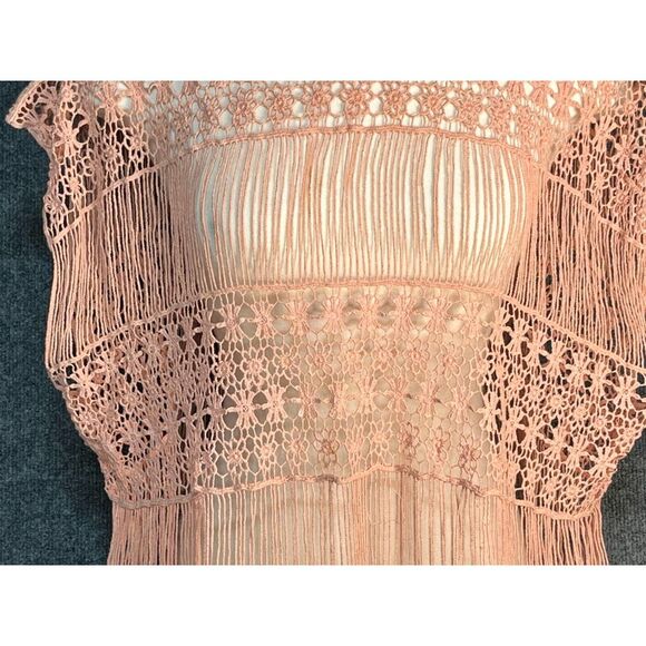 Living Doll LA Crochet Beach Cover Up Fringe Hem Oversized Pink Women Size XS/S - Picture 4 of 13